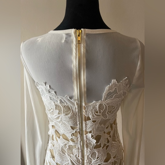 Love-cat lace/sheer mesh combo, off white dress, gold back zip, size L, like new - Picture 6 of 8